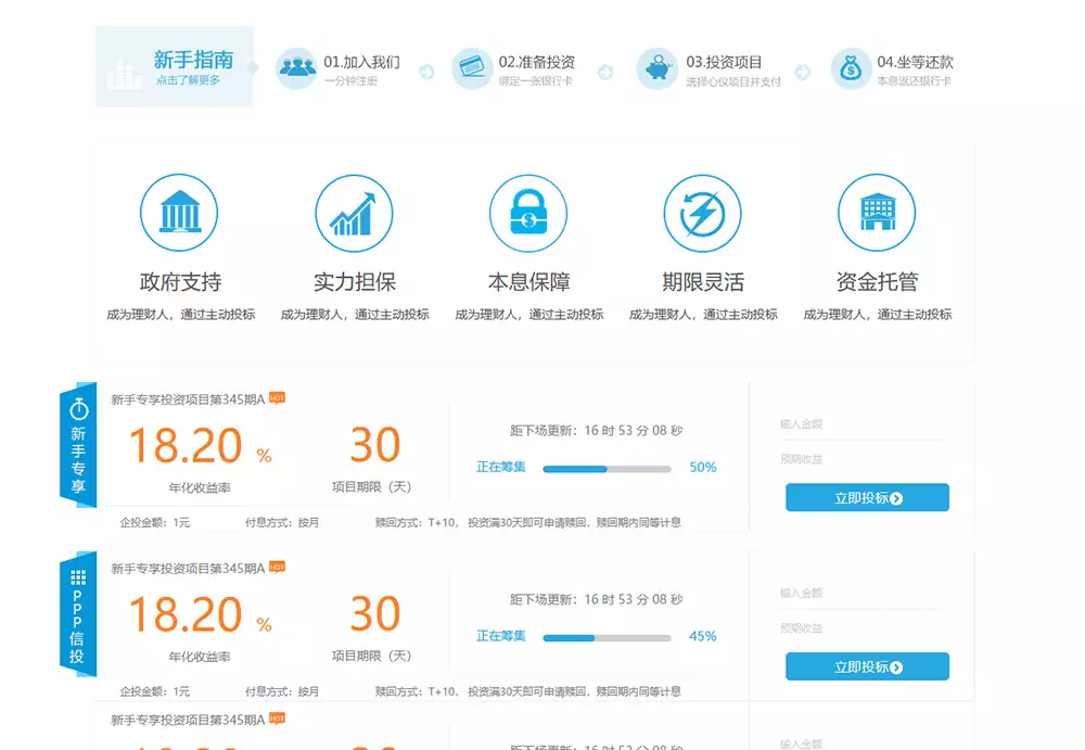 蓝色简洁的P2P理财投资平台网站html模板