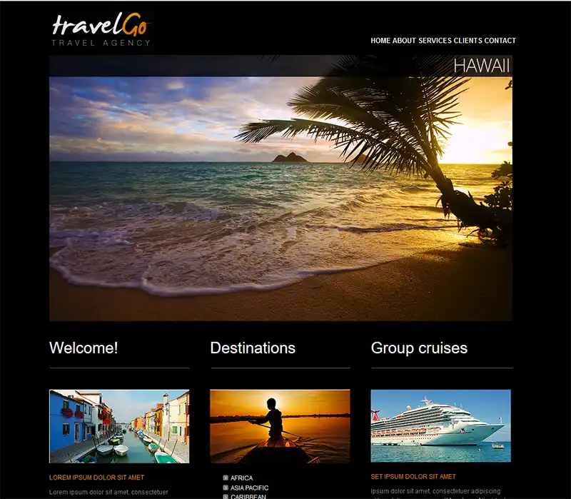 黑色海边风情旅游度假企业网站模板下载