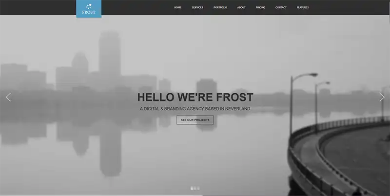 Frost黑色大图婚纱摄影宽屏bootstrap网站模板下载