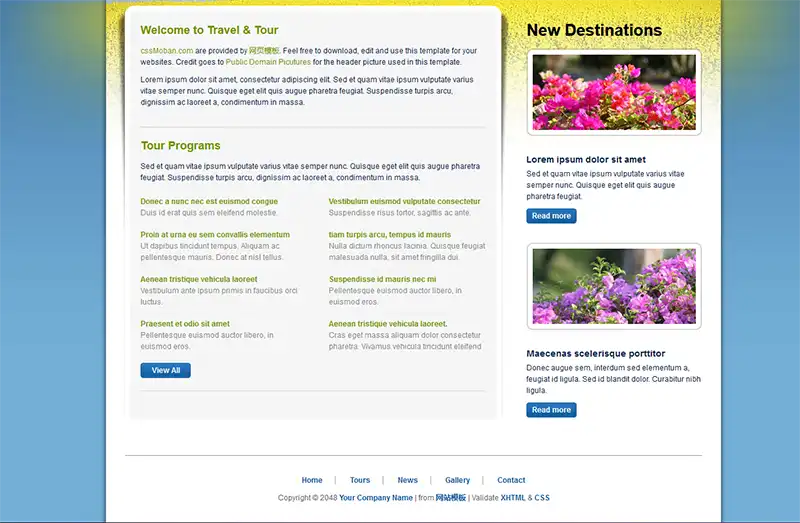 蓝色旅游公司HTML网页网站模板下载